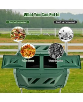 43 Gallon Rotating Compost Bin Barrel with Dual Chamber and Sliding Doors-Green