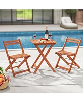 3 Piece Solid Wood Furniture Set with 2 Folding Chairs
