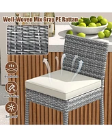 Set of 2 Patio Wicker Barstools with Soft Seat Cushion and Cozy Footrest