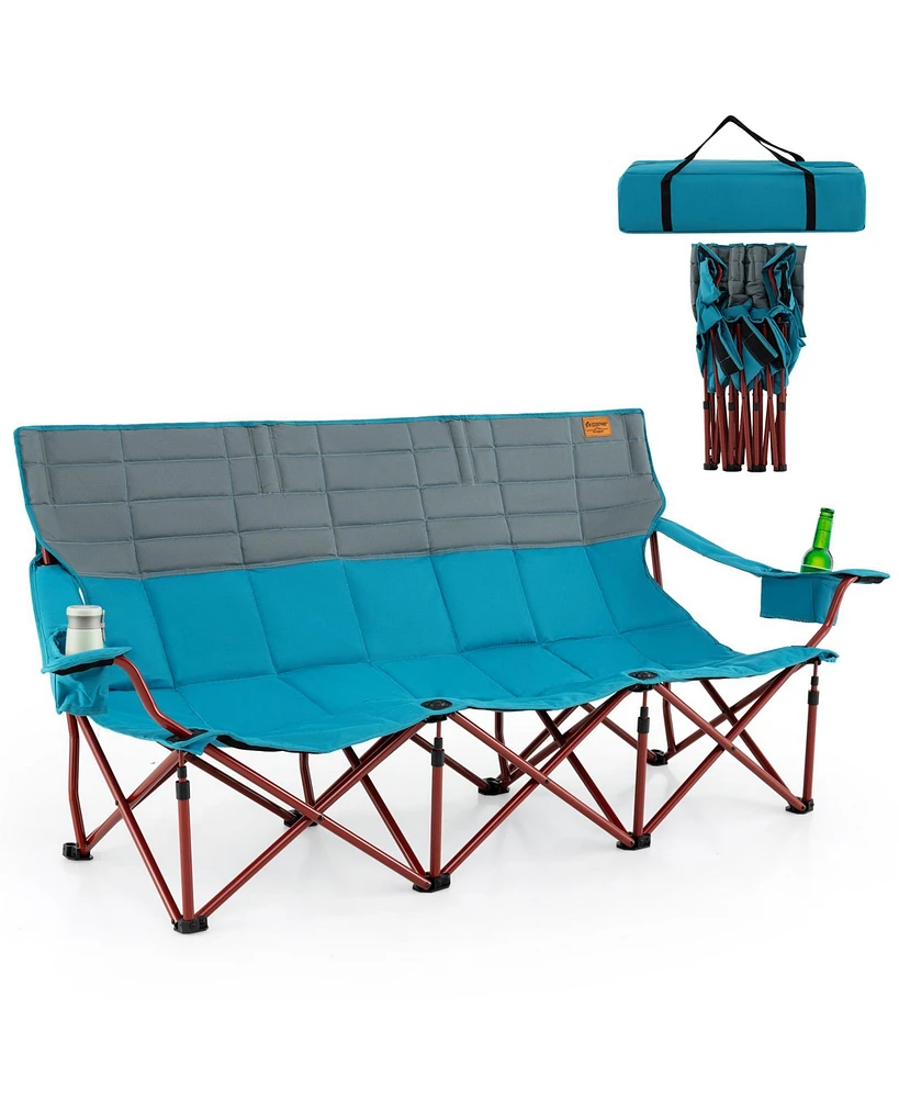 3 Person Folding Camping Chair with 2 Cup Holders Cotton Padding & Storage Bag