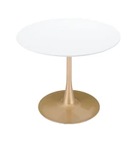 Compact 35" Dining Table – Elegant White and Gold Design with Steel Pedestal Support