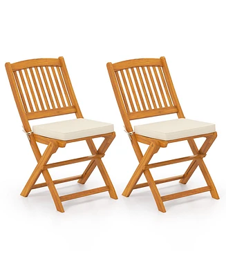 Outdoor Folding Chairs with Seat Cushions Set of 2