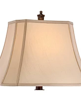 Traditional Table Lamps 32.5" Tall Set of 2 Bronze Brown Carved Leaf Openwork Vase Tan Rectangular Shade Decor for Living Room Bedroom House Beds