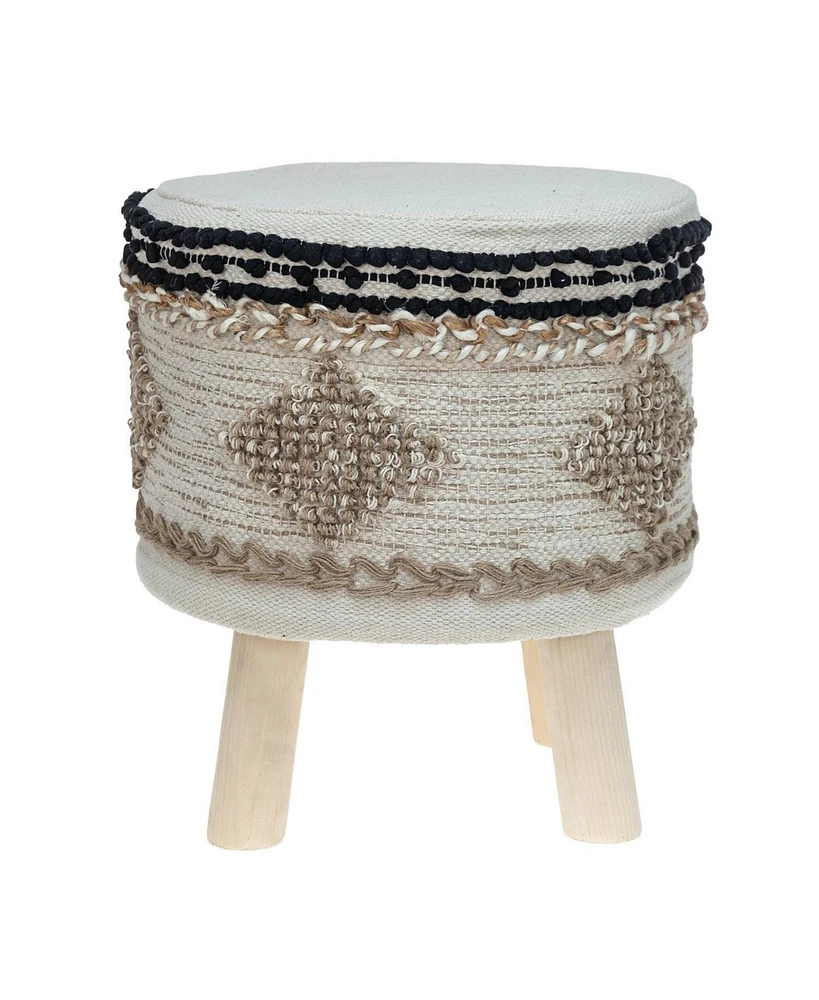 Jute Round Abstract Ottoman for Living Room and Bedroom Seating