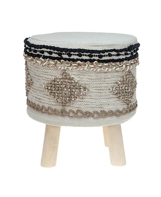 Jute Round Abstract Ottoman for Living Room and Bedroom Seating