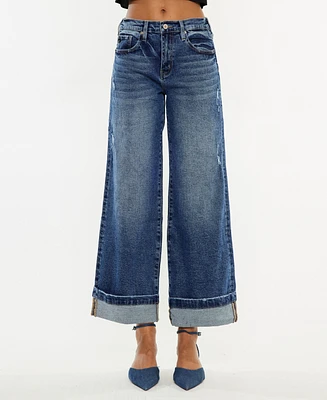 Kancan Women's High Rise Wide Leg Pull On Jeans