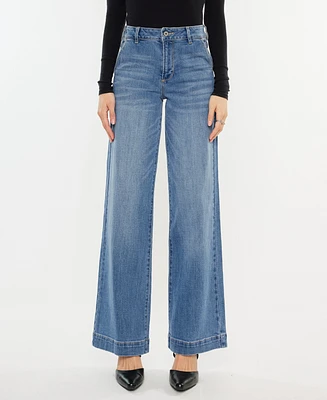 Kancan Women's High Rise Wide Leg Pull On Jeans