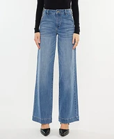 Kancan Women's High Rise Wide Leg Pull On Jeans