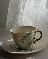 Belleek Pottery Shamrock Teacup & Saucer