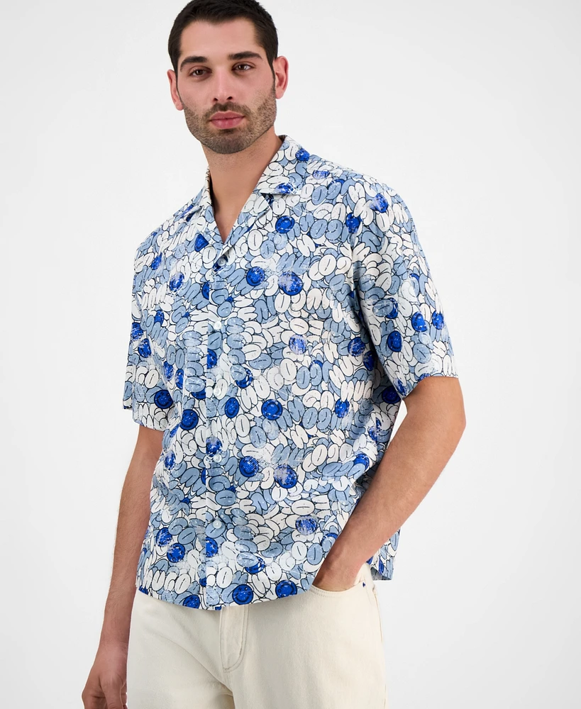 Hugo by Boss Men's Eligino Relaxed Fit Short Sleeve Abstract Print Button-Front Camp Shirt