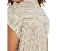 Liverpool Los Angeles Petite Striped Dolman-Sleeve Camp Shirt