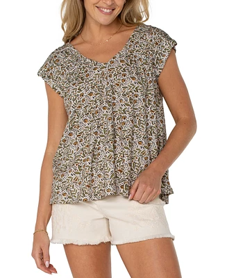 Liverpool Los Angeles Petite Printed Tie-Back Dolman-Sleeve Top