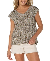 Liverpool Los Angeles Petite Printed Tie-Back Dolman-Sleeve Top