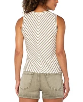 Liverpool Los Angeles Petite Striped Twist-Front Sleeveless Top