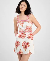 Avec Les Filles Women's Embroidered Belted Mini Dress