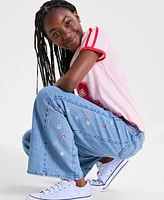 Levis Big Girls Sporty V Neck T Shirt High Rise Baggy Embroidered Jeans