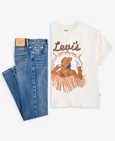 Levis Big Girls Cowgirl Oversized Logo Tee 726 High Rise Flared Jeans