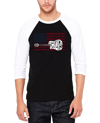 La Pop Art Men's America Rocks Raglan Baseball Word T-Shirt