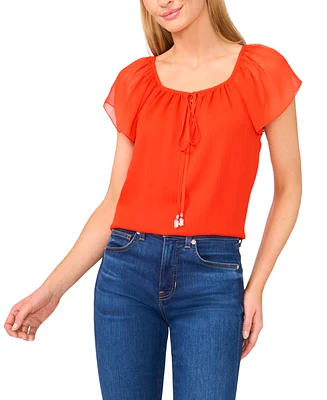 CeCe Women's Round-Neck Flutter-Sleeve Blouse
