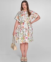 Karl Lagerfeld Paris Plus Conversational Belted Shirtdress