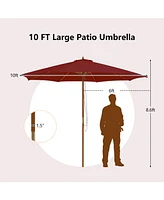 10 Feet Patio Umbrella with 8 Wooden Ribs and 3 Adjustable Heights