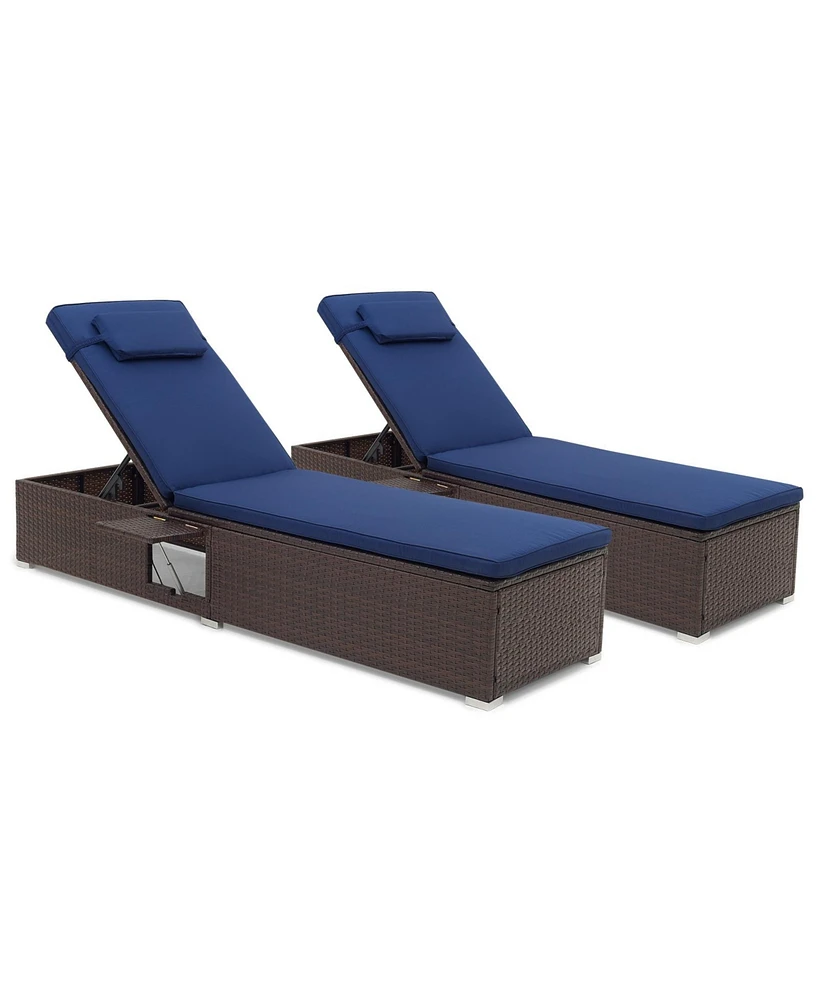 Patio Chaise Lounge Set of 2 with Backrest Seat Cushion and Headrest