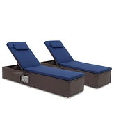 Patio Chaise Lounge Set of 2 with Backrest Seat Cushion and Headrest