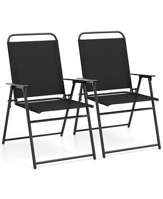 Outdoor Folding Sling Chairs with Armrest and Backrest-Black