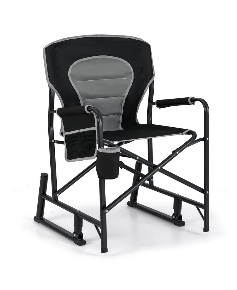 Outdoor Rocker Camping Chair with Dual Springs and Padded Back-Black