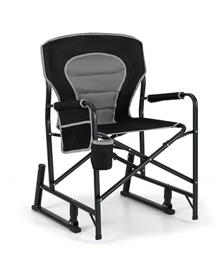 Outdoor Rocker Camping Chair with Dual Springs and Padded Back-Black