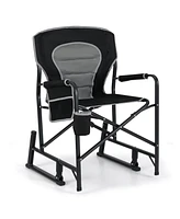 Outdoor Rocker Camping Chair with Dual Springs and Padded Back-Black