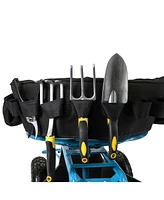 Cushioned Rolling Garden Cart Scooter with Storage Basket and Tool Pouch