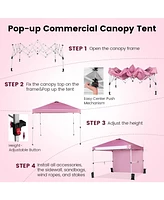 10 x 10 Feet Foldable Commercial Pop-up Canopy with Roller Bag and Banner Strip