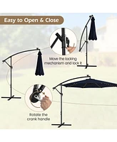 10 Feet Patio Offset Umbrella with 112 Solar-Powered Led Lights-Beige-Navy