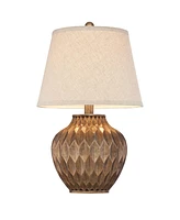 Buckhead Traditional Style Small Accent Table Lamps 22" High Set of 2 Warm Bronze Geometric Urn Tapered Drum Shade for Living Room Bedroom House