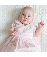 Hope & Henry Baby Short Sleeve Sateen Dress with Peter Pan Collar and Bonnet Boxed Gift Set, Infant