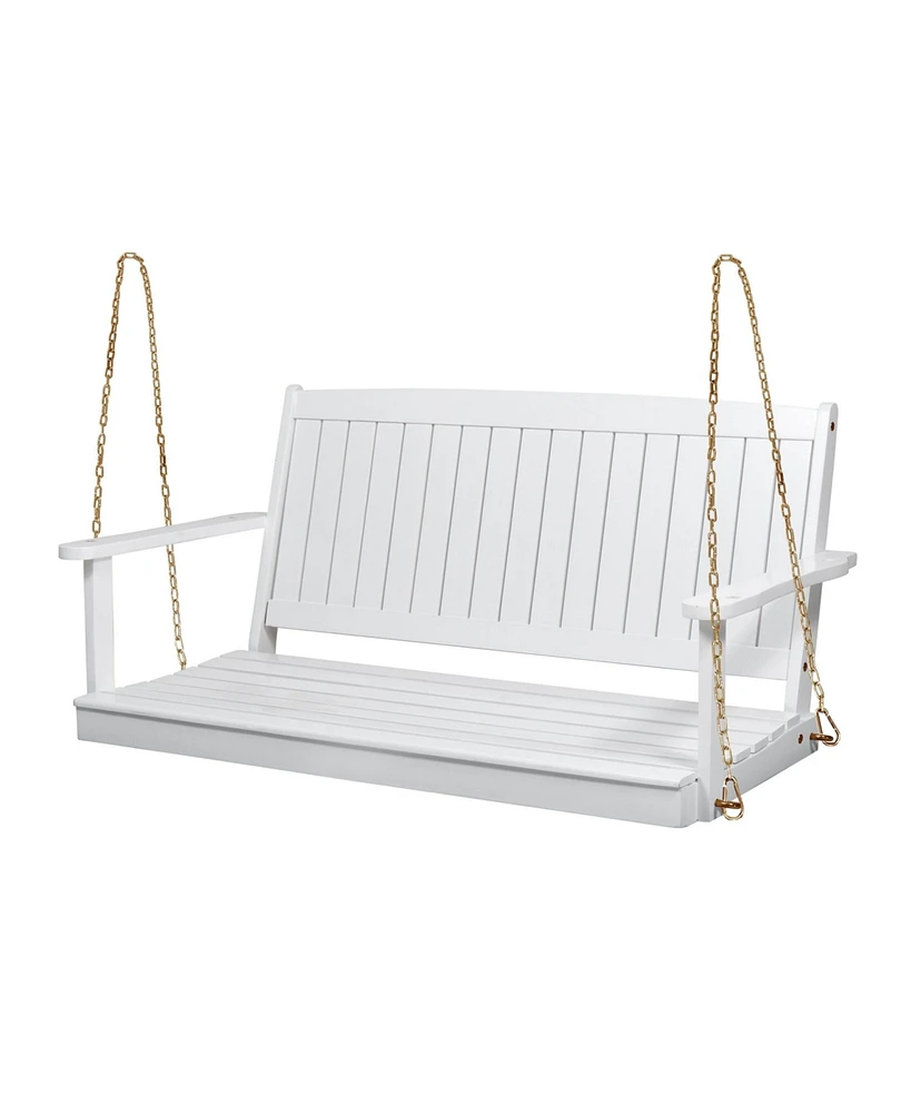 Patio Furniture Porch Swing with Slat Design, 2-Seater Hanging Bench with 8 Ft Chains