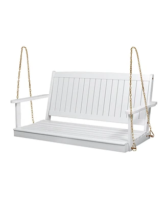 Patio Furniture Porch Swing with Slat Design, 2-Seater Hanging Bench with 8 Ft Chains