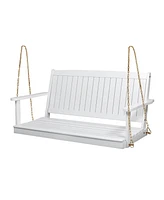 Patio Furniture Porch Swing with Slat Design, 2-Seater Hanging Bench with 8 Ft Chains