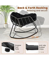 Outdoor Rocking Chair Oversized Patio Pe Wicker Egg Chair with Cushion