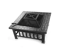 32 in. Outside Portable Metal Wood Burning Fire Pit Square Fire Pits and Outdoor Fireplaces for Patio, Camping