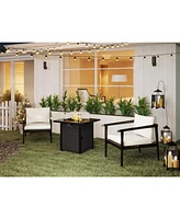 28 in. Propane Fire Pit Table, Rattan and Wicker,50000 Btu