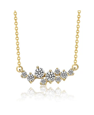 Sterling Silver 14K Gold Plated with Clear Moissanite Sleek Rectangular Pendant Necklace