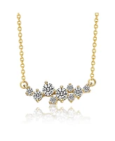 Sterling Silver 14K Gold Plated with Clear Moissanite Sleek Rectangular Pendant Necklace