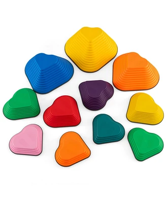 11 Pieces Kids Stepping Stones Stackable Balance Blocks Indoor Outdoor-Multicolor