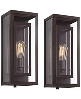 Double Box Rustic Industrial Farmhouse Outdoor Wall Light Fixtures Set of 2 Bronze 15 1/2" Clear Glass for Exterior Barn Deck House Porch Yard Pa