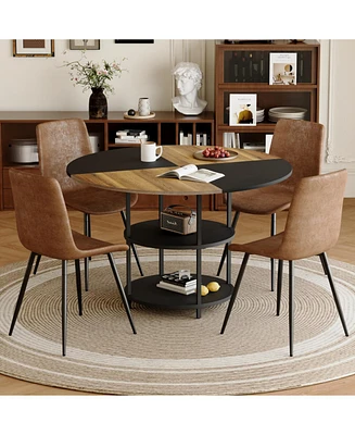 47" Round Dining Set: Table & 4 Brown Chairs