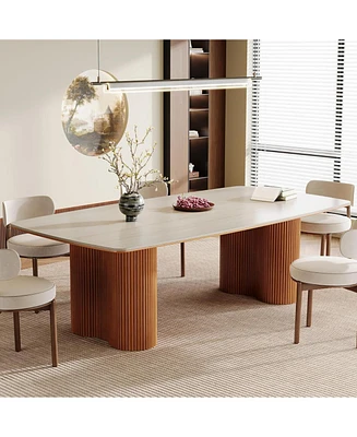 Tribesigns 78.7" Sintered Stone Dining Table for 8-10,Luxury Rectangular Kitchen Table with Solid Wood Legs, Mid-Century Dining Room Table Dinner Tabl