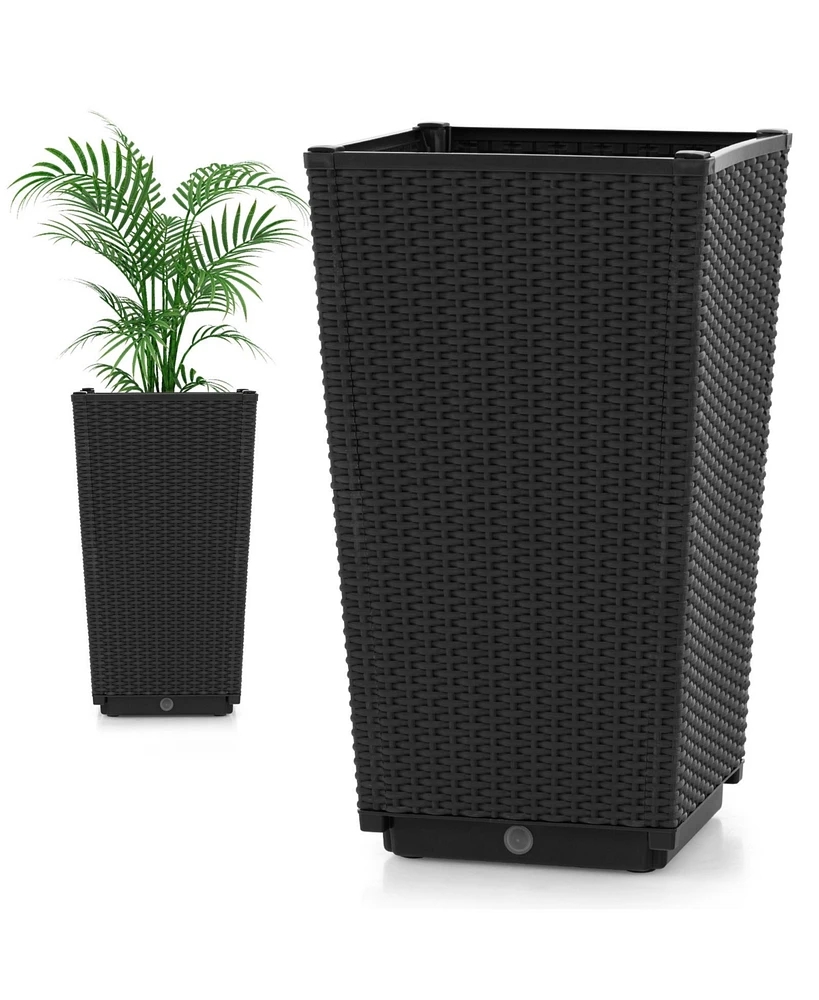 Set of 2 Outdoor Wicker Flower Pot with Drainage Hole for Porch Balcony