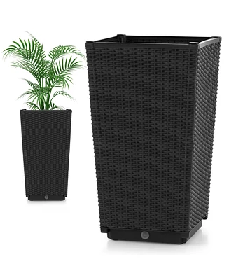 Set of 2 Outdoor Wicker Flower Pot with Drainage Hole for Porch Balcony